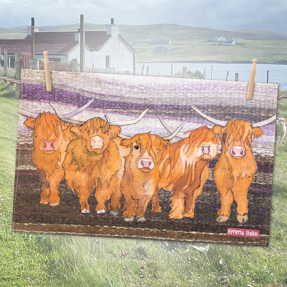 Emma Ball Highland Coos Tea Towel Pair