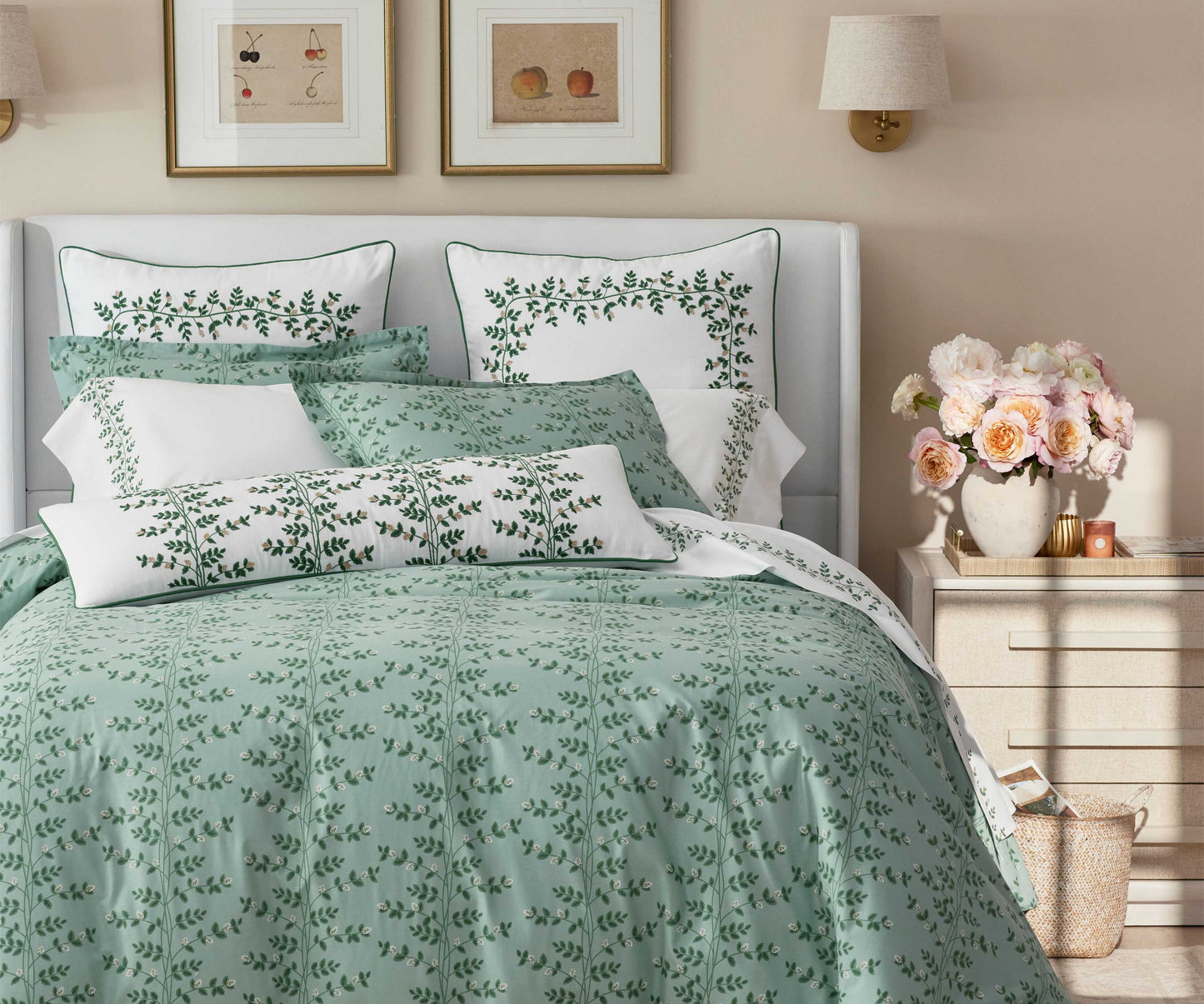 Embroidered Pillow Cover - Climbing Vines White