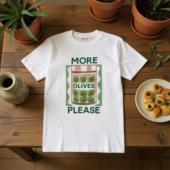 Cotton Printed Oversized T-shirt - White (More Olives Please)