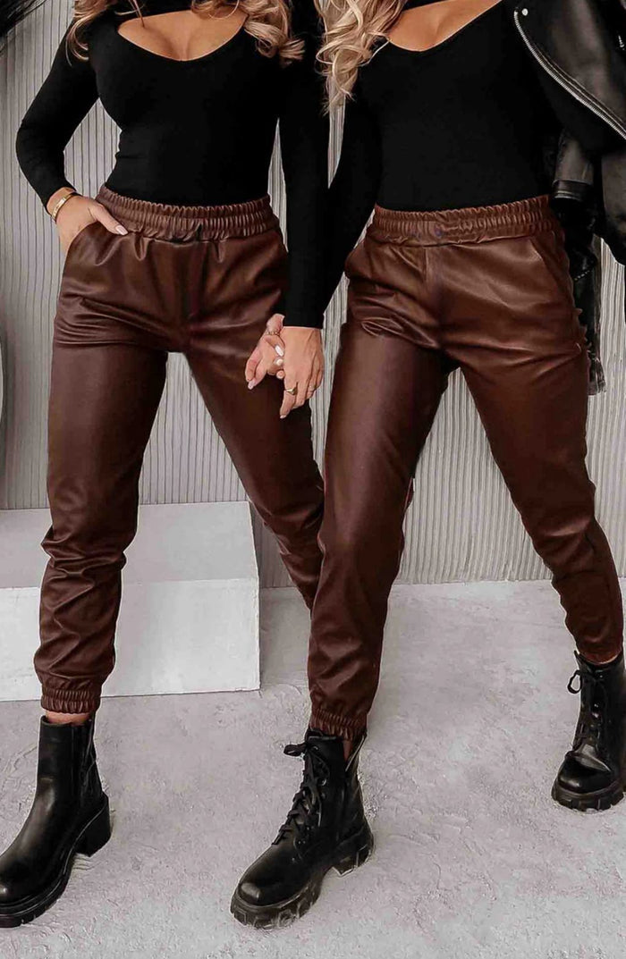 Dark brown Faux Leather Jogger
