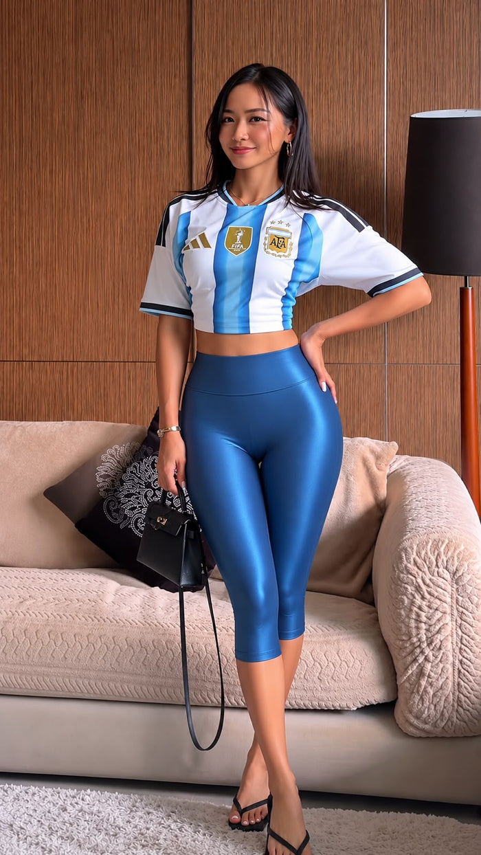 Teal Blue Glossy Capri