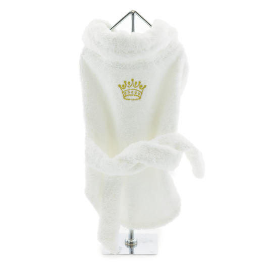Doggie Design - White Gold Crown Cotton Dog Bathrobe by Doggie Design