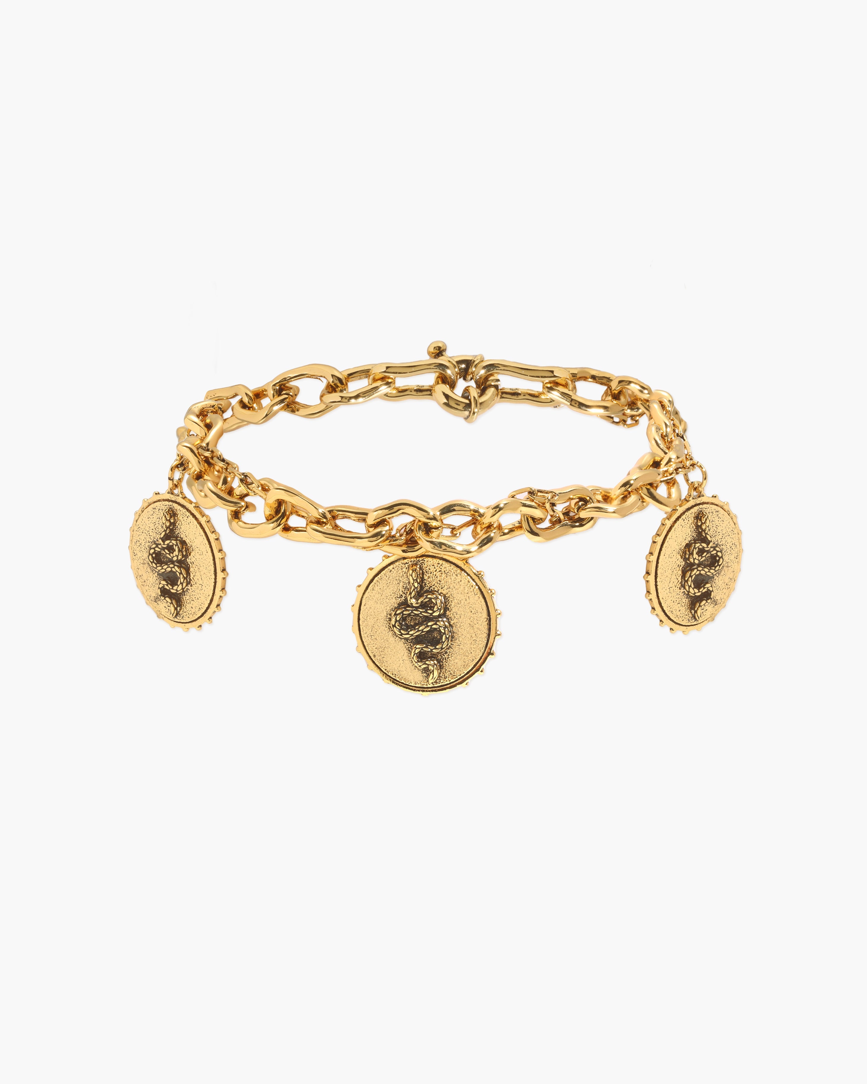 Trinity Snake Coin Double Chain Bracelet in Silver