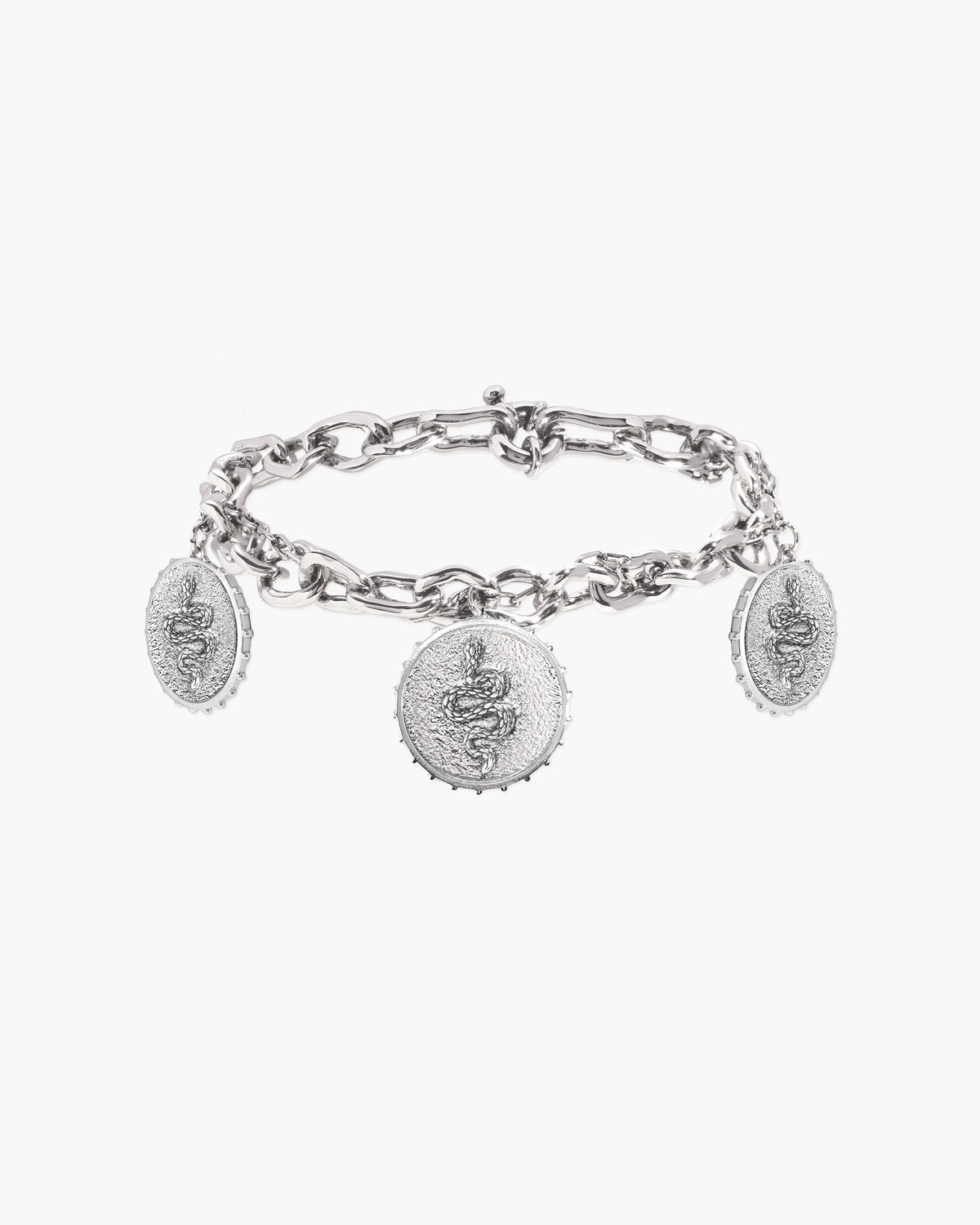 Trinity Snake Coin Double Chain Bracelet in Silver