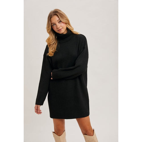 BLUIVY - TURTLENECK KNIT SWEATER DRESS | BLACK
