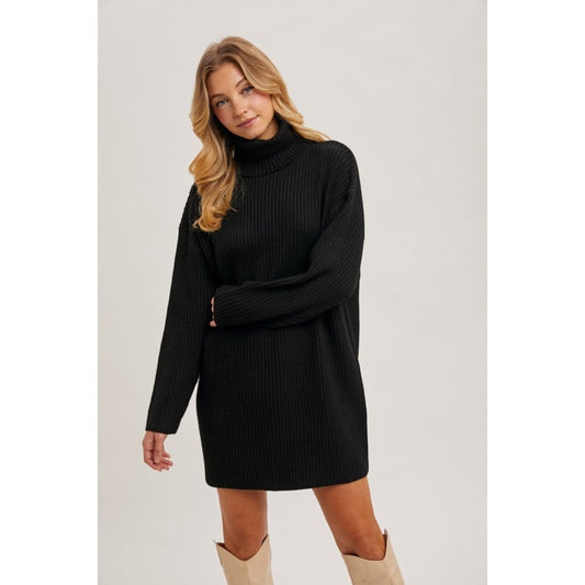 BLUIVY - TURTLENECK KNIT SWEATER DRESS | BLACK
