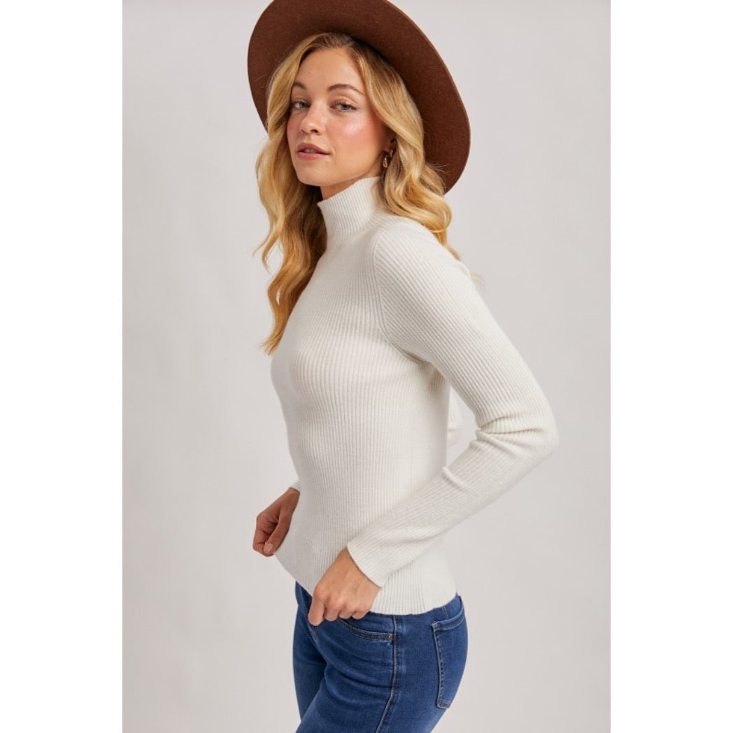 BLUIVY - MOCK NECK RIBBED KNIT TOP | IVORY