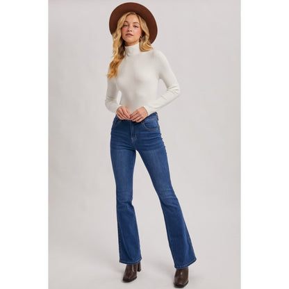 BLUIVY - MOCK NECK RIBBED KNIT TOP | IVORY