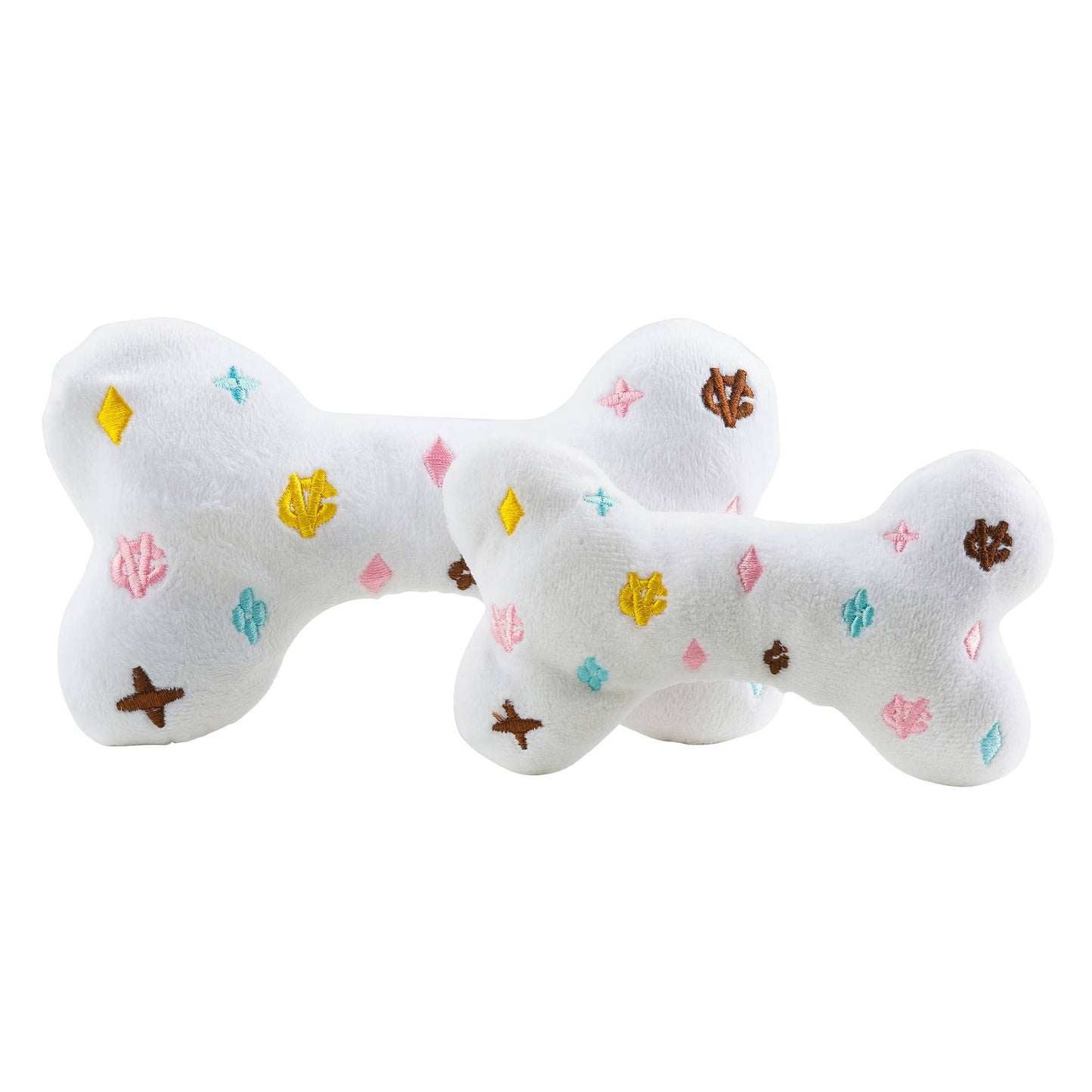 Haute Diggity Dog - White Chewy Vuiton Bone and Ball Squeaker Dog Toy: Large