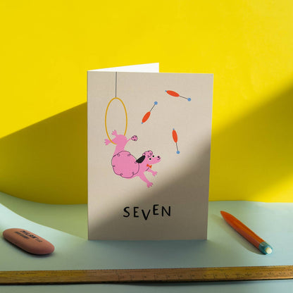 7th Birthday Card – Poodle Acrobat
