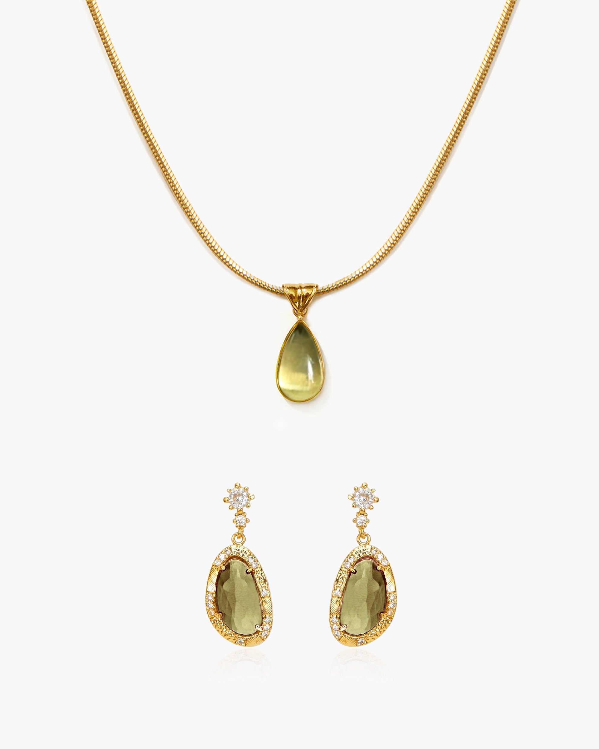 Waterdrop Necklace & Olive Marquise Earrings Set