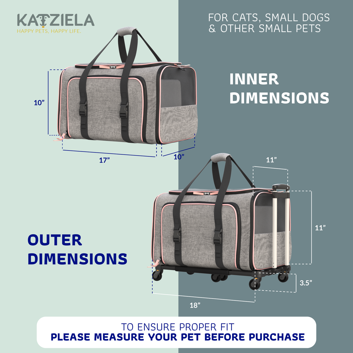 Katziela - Katziela Rolling Rover Airline Compliant Expandable Wheeled Pet Carrier
