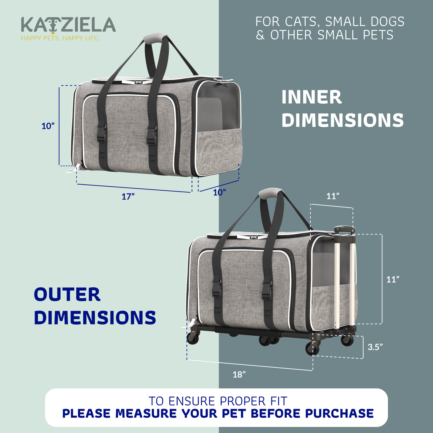 Katziela - Katziela Rolling Rover Airline Compliant Expandable Wheeled Pet Carrier
