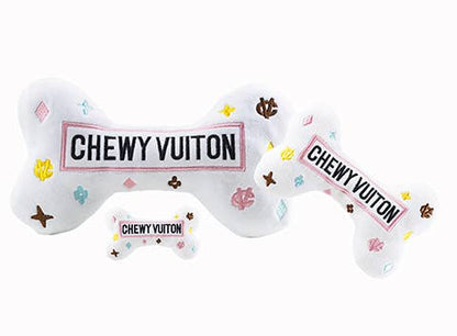 Haute Diggity Dog - White Chewy Vuiton Bone and Ball Squeaker Dog Toy: Large