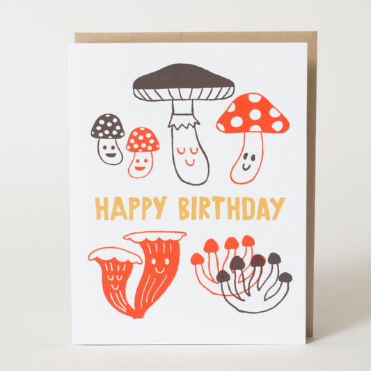 Birthday Mushrooms Letterpress Greeting Card