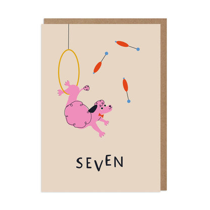 7th Birthday Card – Poodle Acrobat