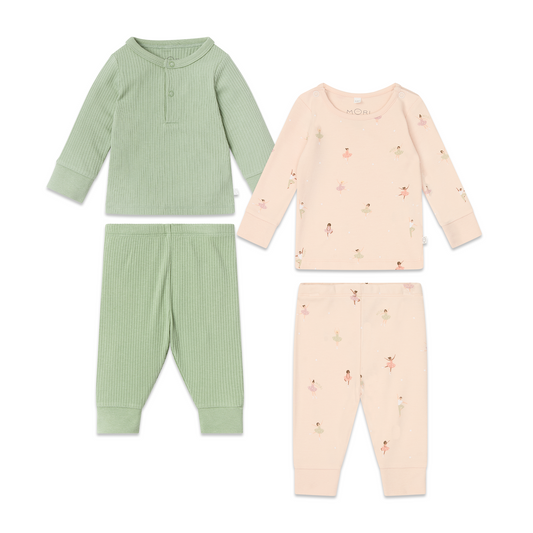 Ballerina & Sage Ribbed Pyjamas 2 Pack