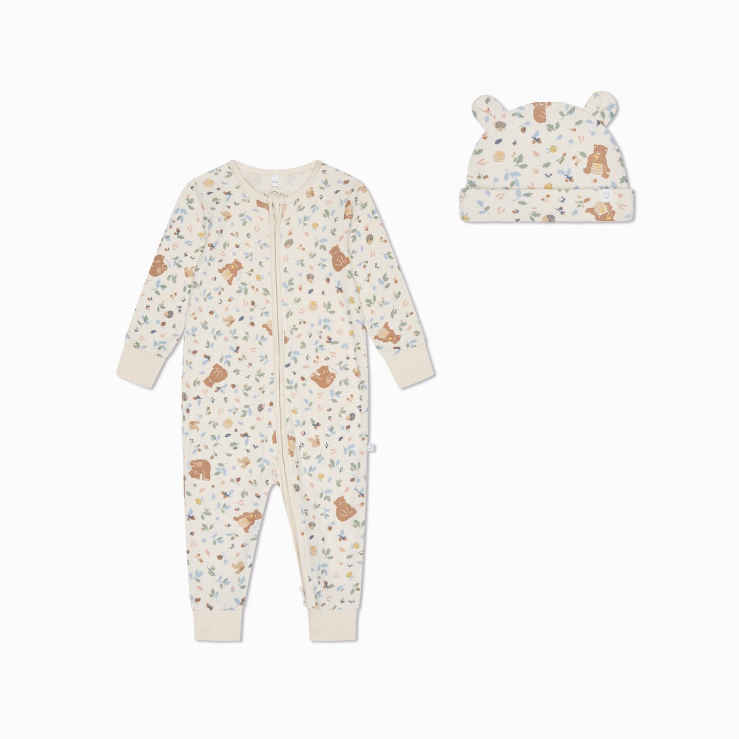 Bear Print Clever Zip Sleepsuit & Hat Set