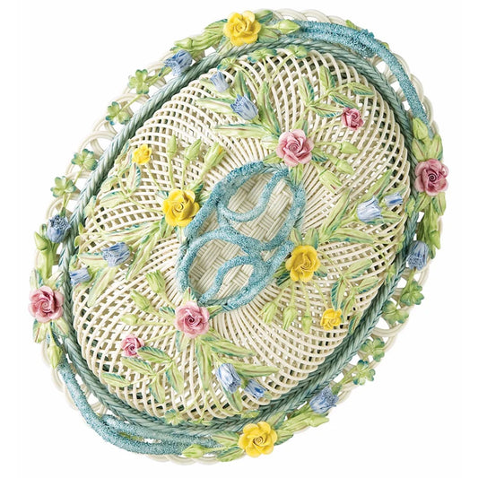 Belleek Oval Covered Basket Large