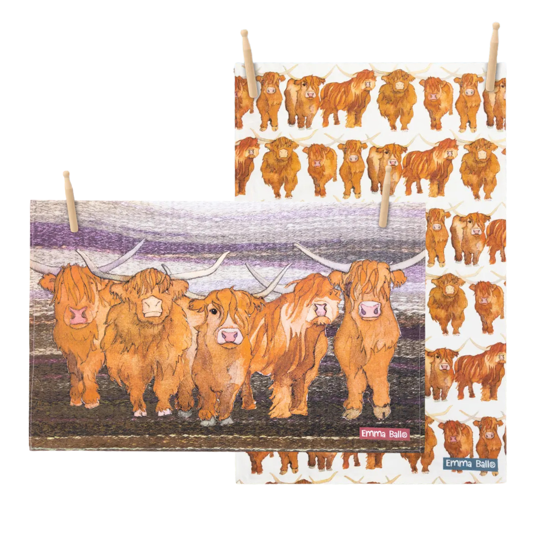 Emma Ball Highland Coos Tea Towel Pair