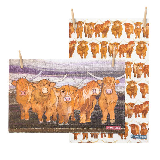 Emma Ball Highland Coos Tea Towel Pair