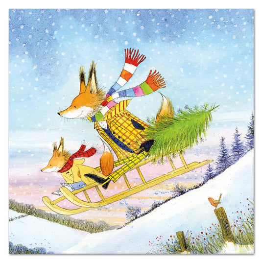 Emma Ball Sledging Foxes Christmas Cards Pack 6