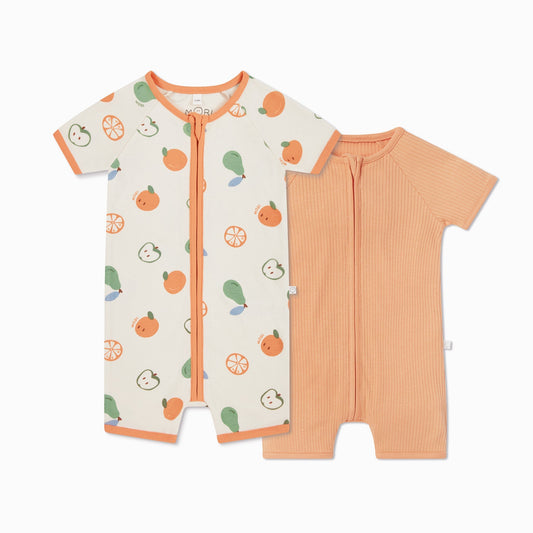 Fruit Print & Ribbed Zip Summer Sleepsuit 2 Pack
