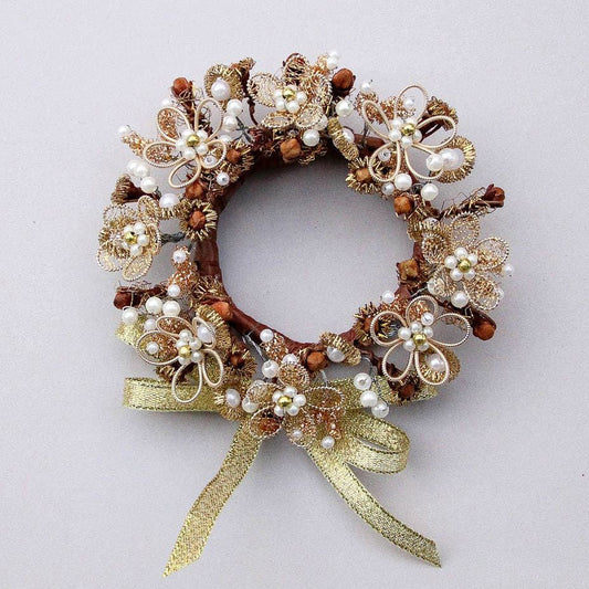 Goviers Christmas Pearl-Bouillion Flower Wreath - Gold - DELIVERY OCTOBER