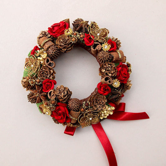 Goviers Christmas Velvet Rose Wreath -Gold & Ruby - DELIVERY OCTOBER