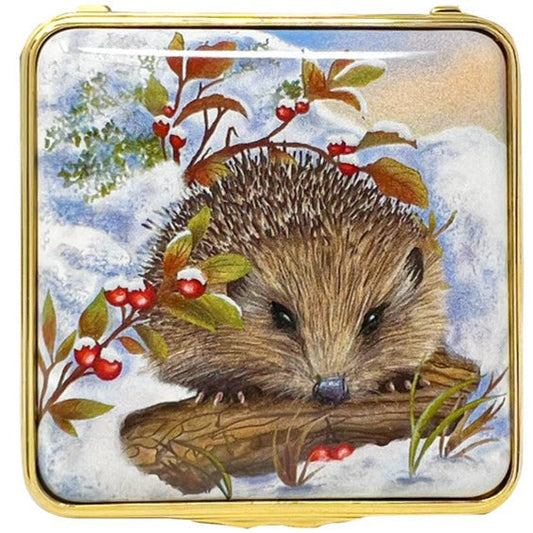 Halcyon Days Woodland Hedgehog in the Snow Enamel Box