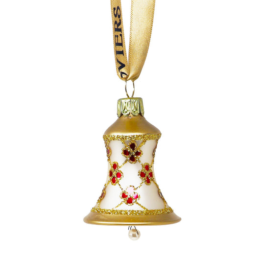 Hand Blown Glass Cream and Red Bell Set of 6
