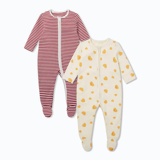 Hearts & Stripes Zip-Up Sleepsuit 2 Pack