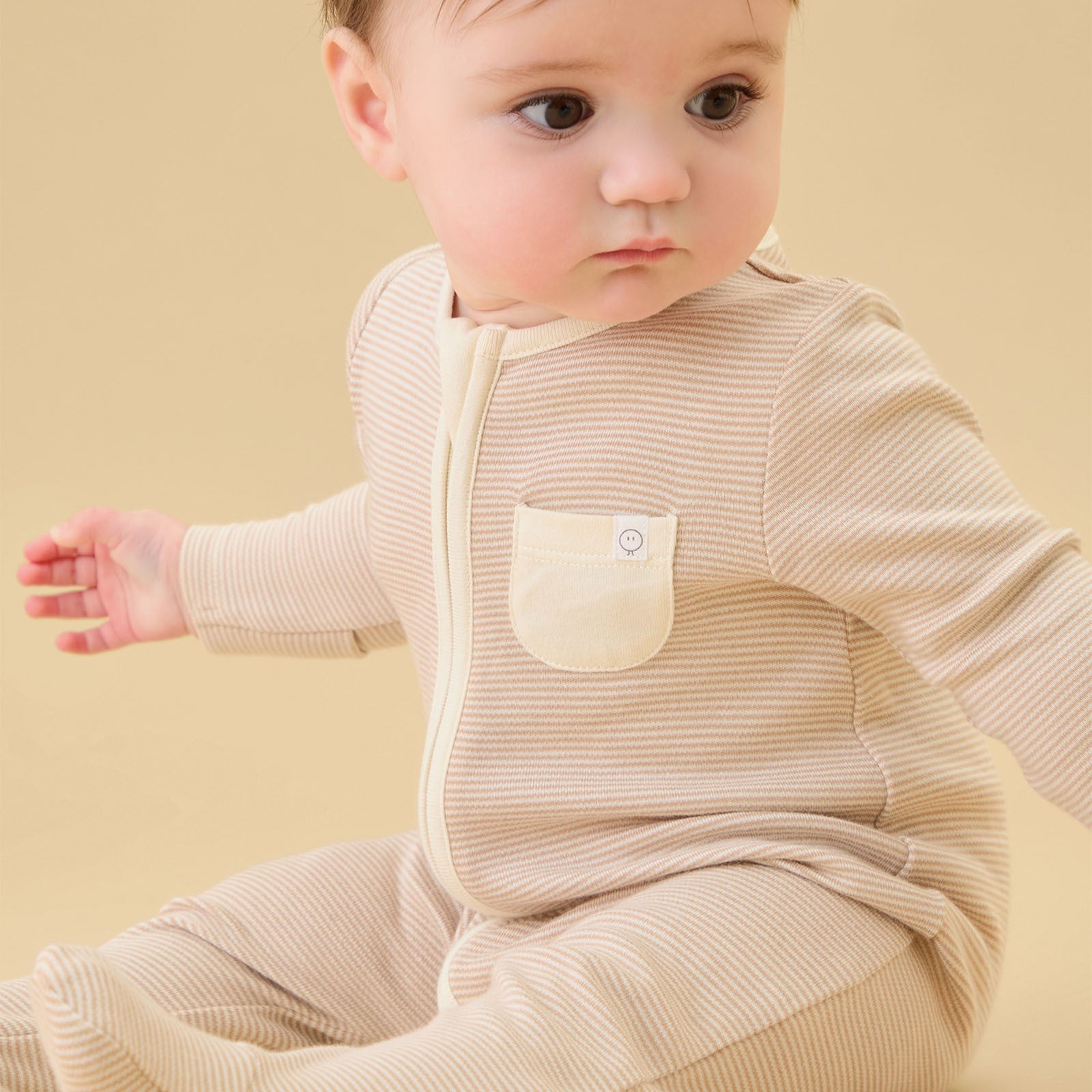 Clever Zip Sleepsuit - Oatmeal Stripe