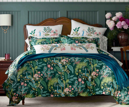 Embroidered Lumbar Pillow Cover - Peacock White