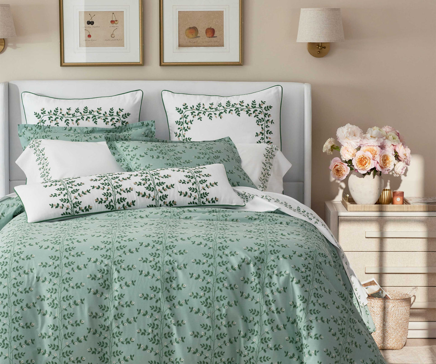 Embroidered Lumbar Pillow Cover - Climbing Vines White