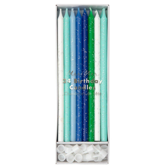 Blue & Green Glitter Candles (24pk)