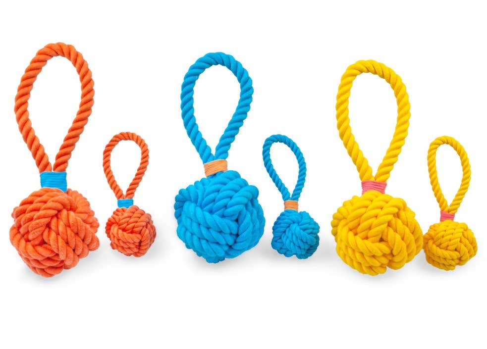 Pet Palette Distribution - ThoozyPet Ball Tug Rope Dog Toy with Handle Yellow 5"
