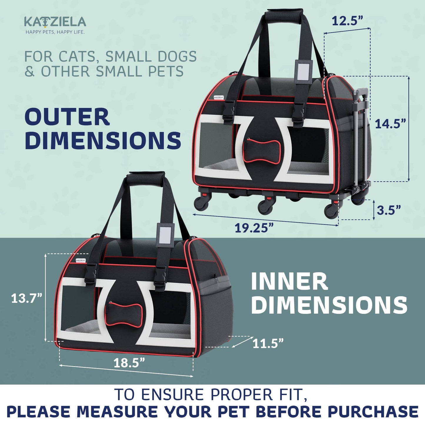 Bone Cruiser Pet Carrier with Removable Wheels - 2 Options: Gray and Red