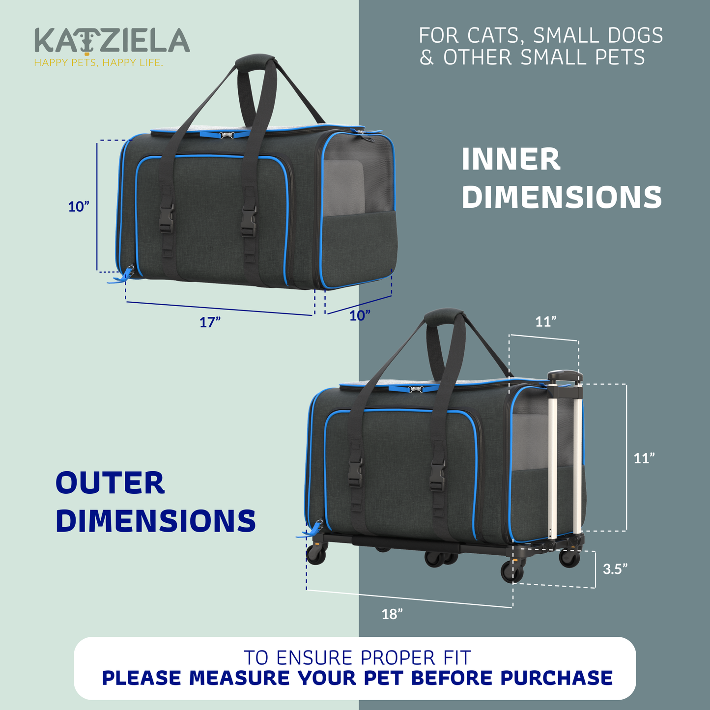 Katziela - Katziela Rolling Rover Airline Compliant Expandable Wheeled Pet Carrier