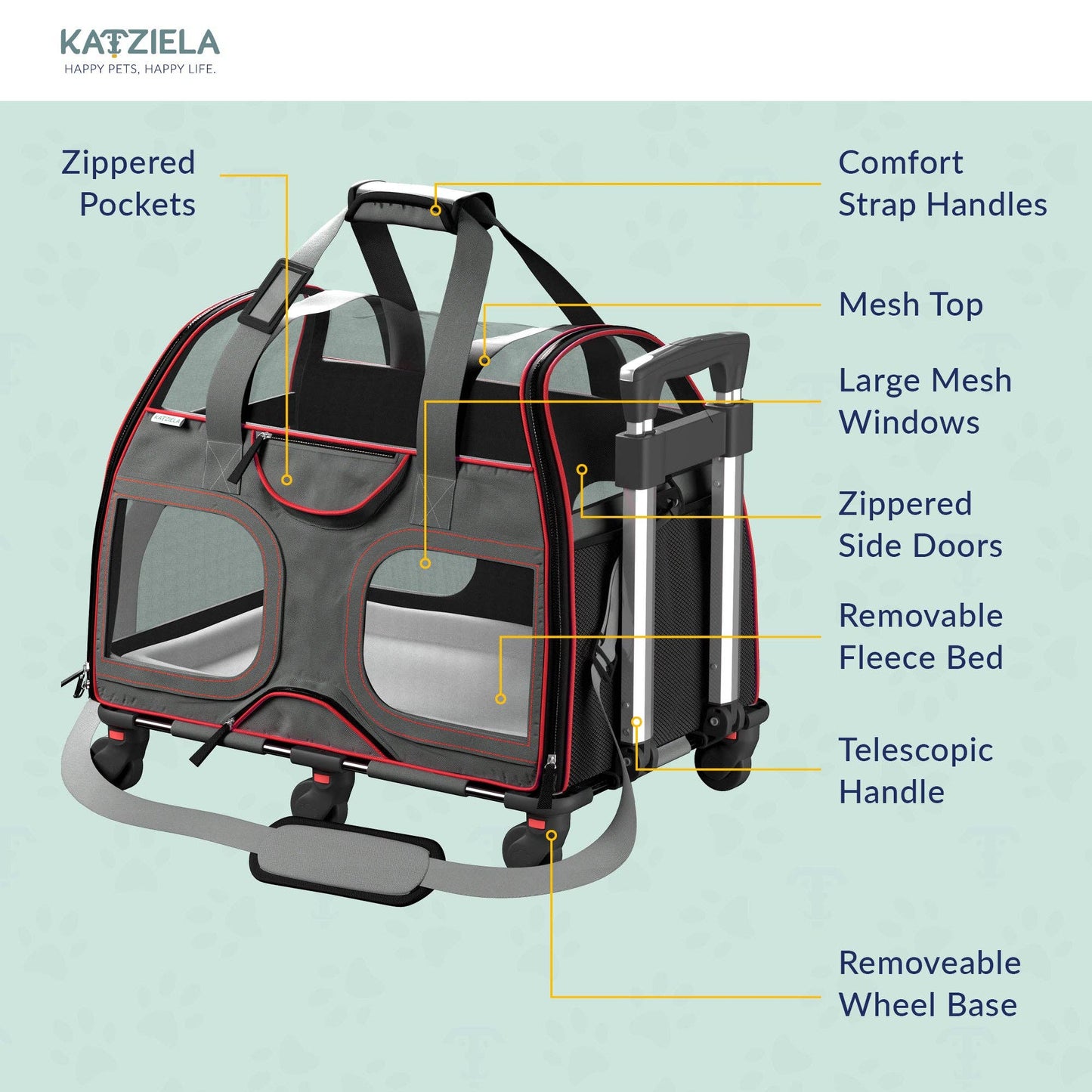 Luxury Rider Pet Carrier with Removable Wheels - 4 Colors: Black and Blue