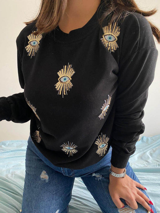 Black Small Evil Eye Sweatshirt - oneinmelon