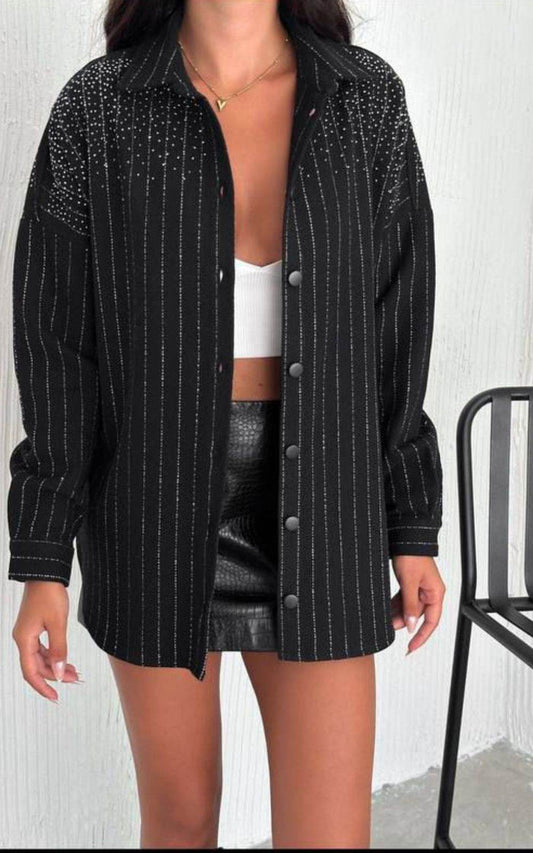 Black Star Rhinestones flannel shirt - oneinmelon