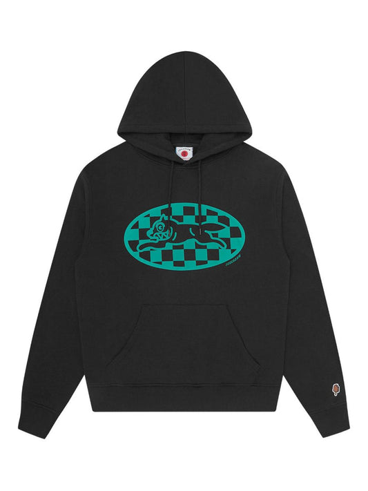 check-pattern wolf graphic hoodie