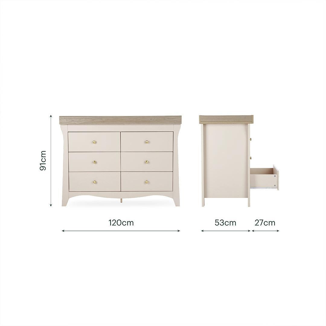CuddleCo Clara Wide 6 Draw Dresser Changer - Cashmere/Ash