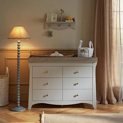 CuddleCo Clara Wide 6 Draw Dresser Changer - Cashmere/Ash