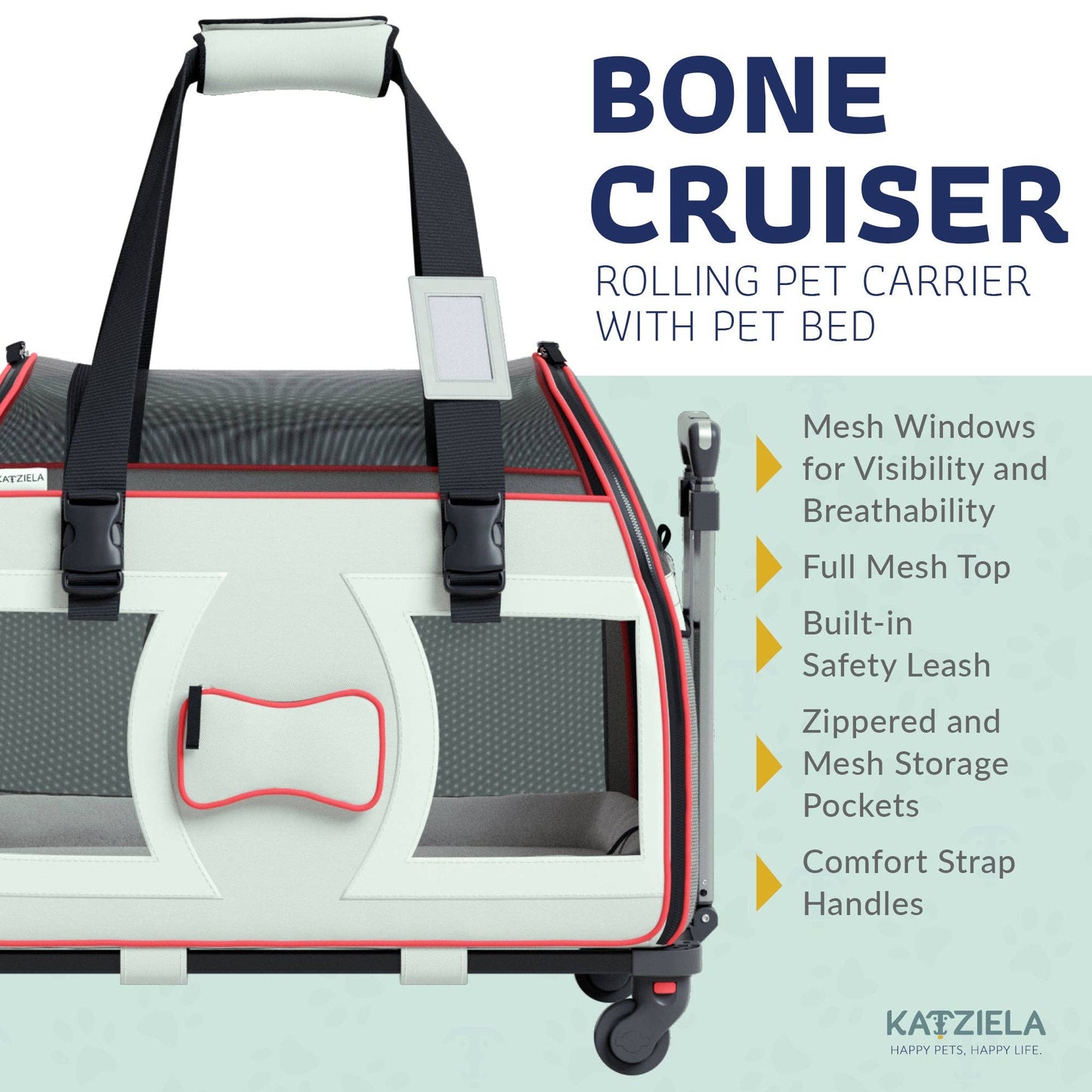 Bone Cruiser Pet Carrier with Removable Wheels - 2 Options: Gray and Red
