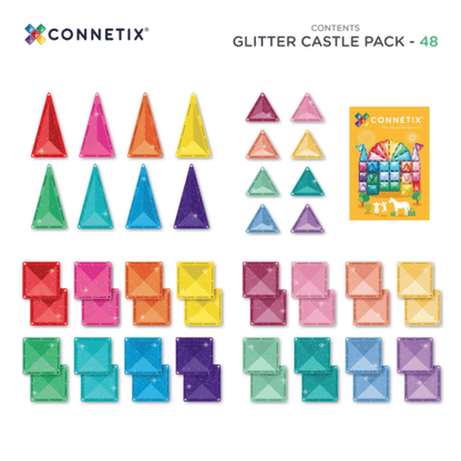 CONNETIX Magnetic Tiles Glitter Castle Pack - 48 Pieces