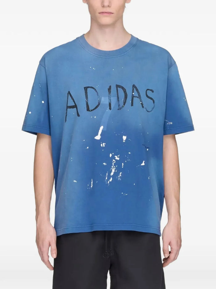x Adidas paint-splatter logo-print T-shirt