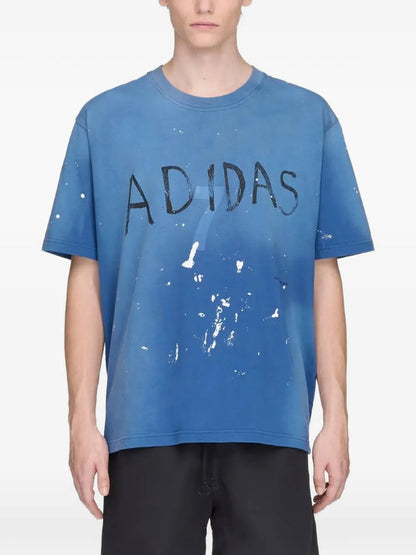 x Adidas paint-splatter logo-print T-shirt