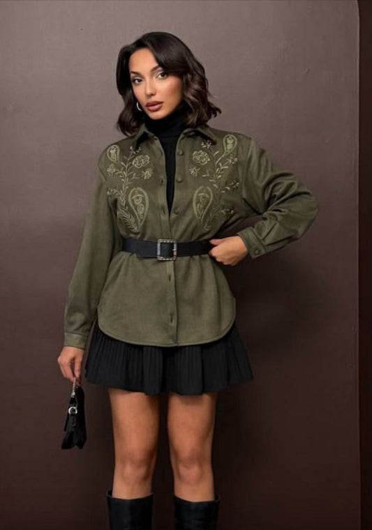 Suede Embroidered shirt